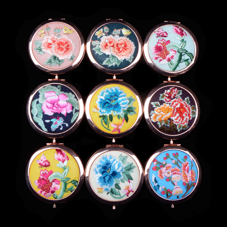 阳新化妆随身镜精品出国送礼刺绣中国风古风摄影 手绣镜子